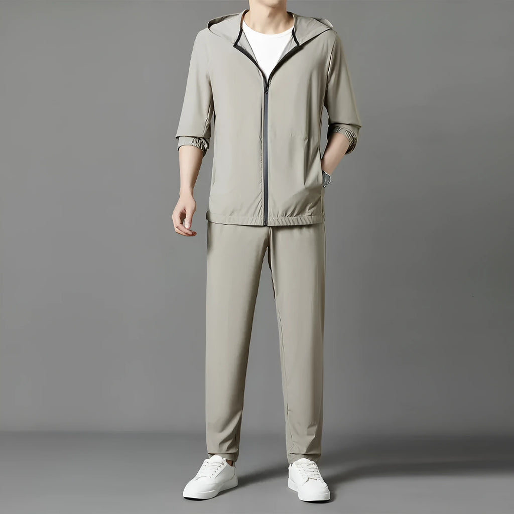 Korean version sun-protective clothing suit loose casual hooded outfit in grey blue black colours
