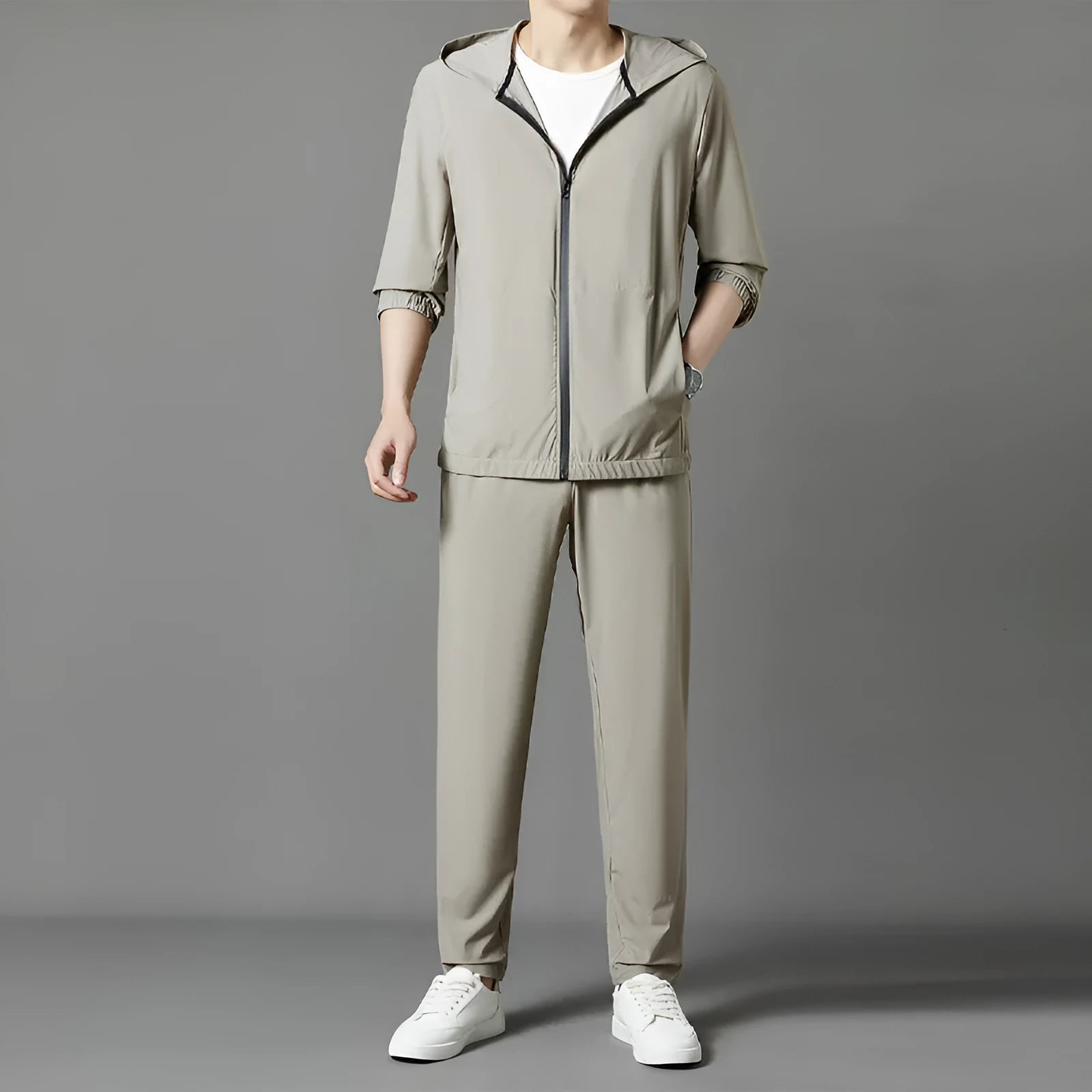 Korean version sun-protective clothing suit loose casual hooded outfit in grey blue black colours