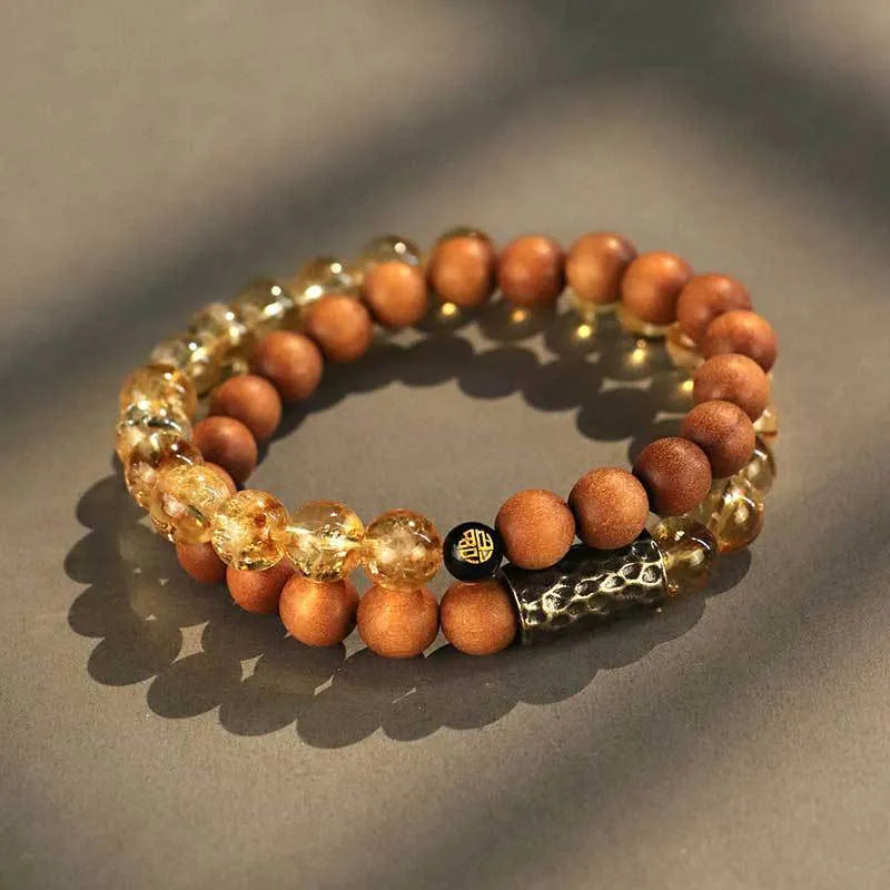 Retro style yellow tower crystal bracelet with manual processing in single or double ring design