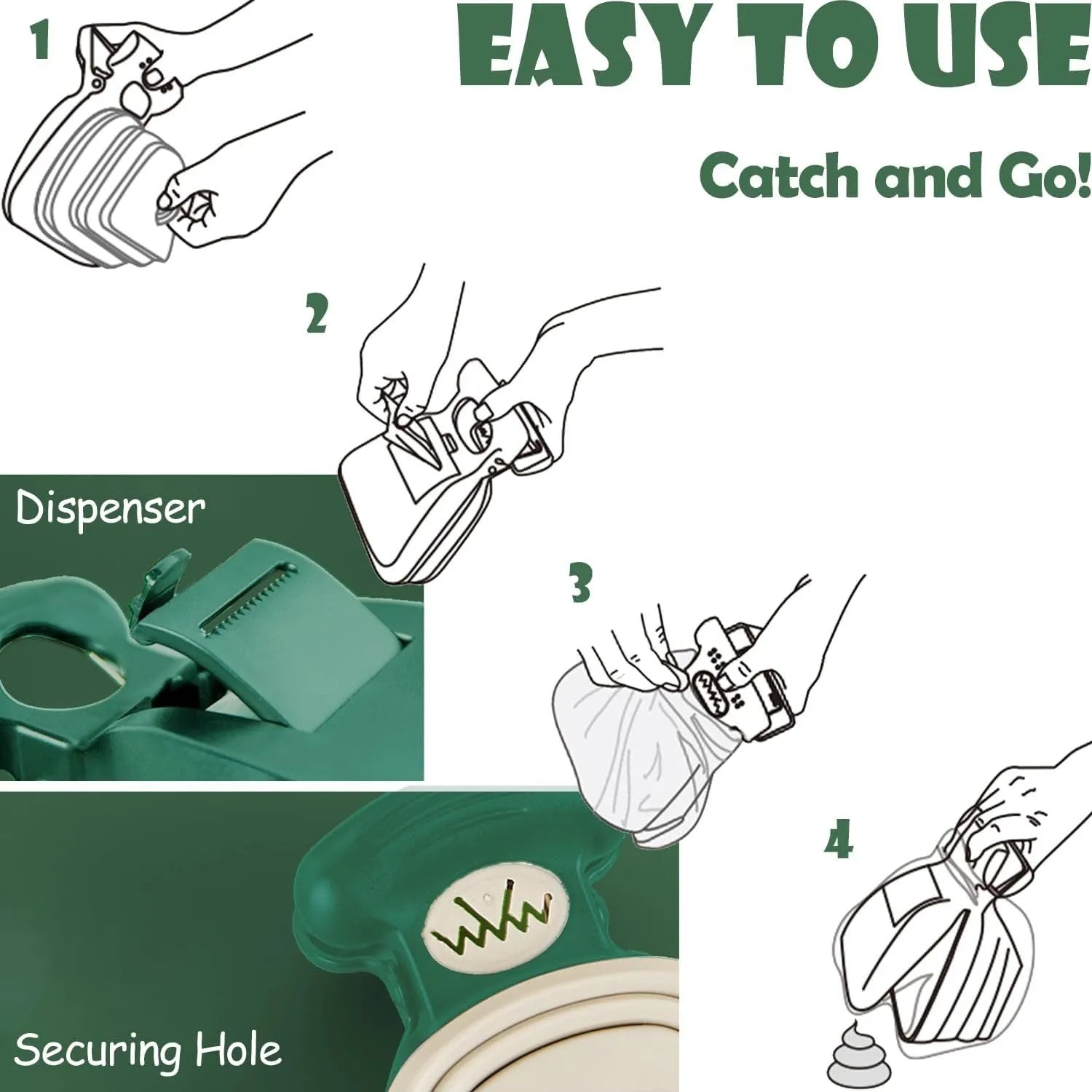Blue portable dog pooper scooper with clip, shown unfolded with waste bag attached.