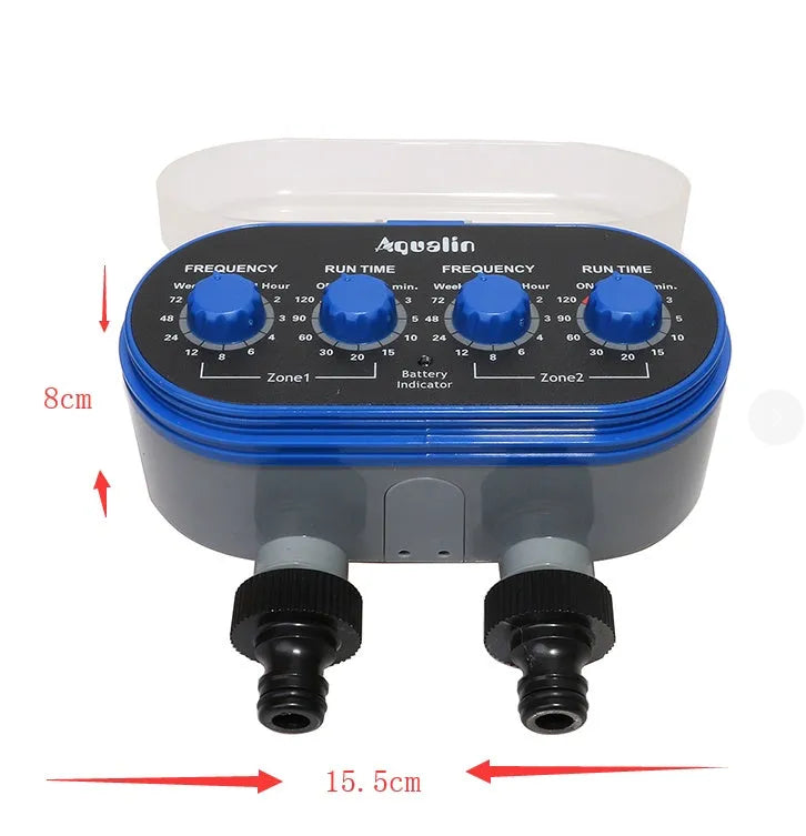 Dual timed irrigation controller with digital display for programmable garden watering automation