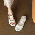 Women's apricot peep toe flat sandals with French soft leather strap and rubber platform sole
