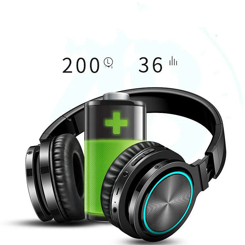 Wireless folding headset with Bluetooth 5.0 showing black, black and red, and white and grey colour variants