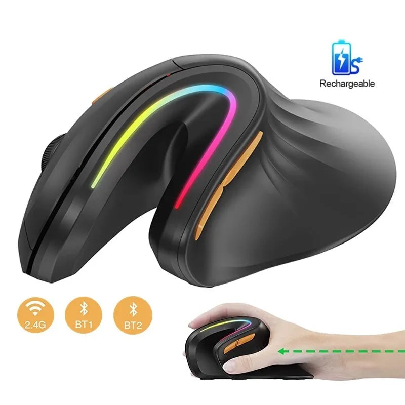 SeenDa black vertical ergonomic wireless mouse with charging cable and adapter