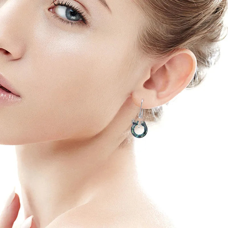 Austrian crystal S925 silver water drop earrings with diamond ear hook, white finish, 14mm x 32.5mm