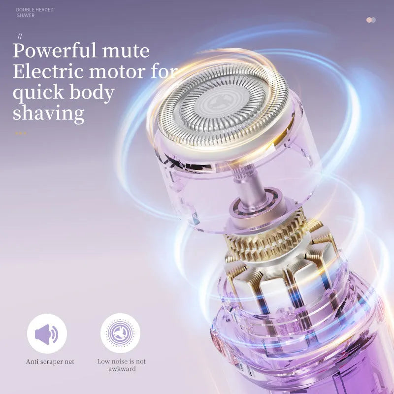 USB rechargeable women's hair removal shaver with digital display in gradient purple colour.