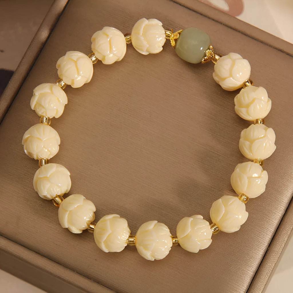Buxus microphylla lotus beads bracelet Hetian jade women's simple floral jewellery