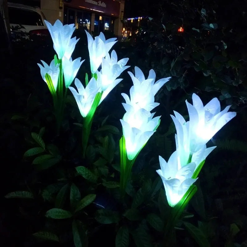 Solar-powered LED ground lamp with flower shape design for garden pathway illumination