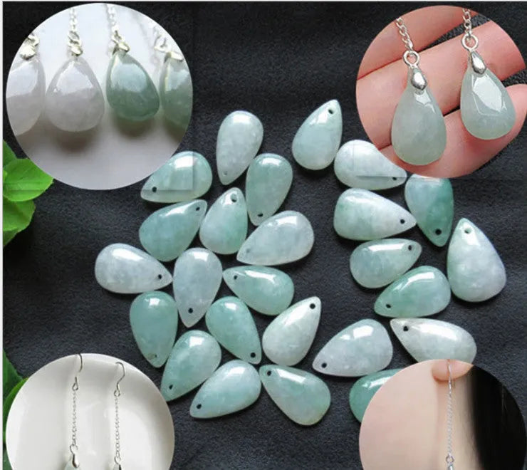 Natural Burmese jade drop earrings for women, green gemstone, 17x10mm dangle earrings