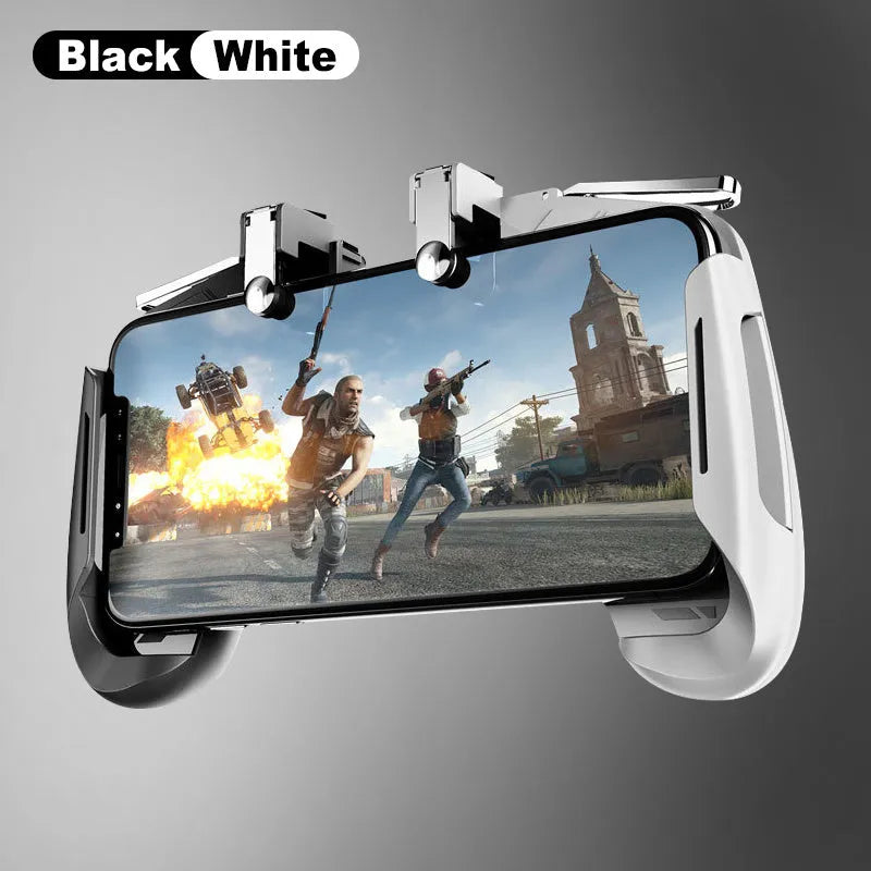 AK16 extendable mobile game controller in black, white, and red blue colour options, showing L1R1 triggers.