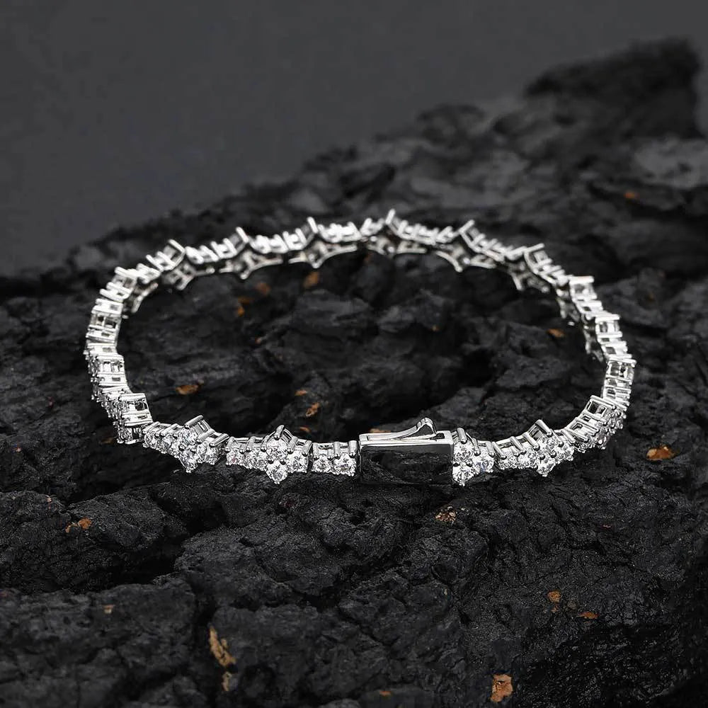 Spring fastener bracelet in copper with inlaid zircon, gold or platinum colour, 6.5mm width, hip hop unisex chain design