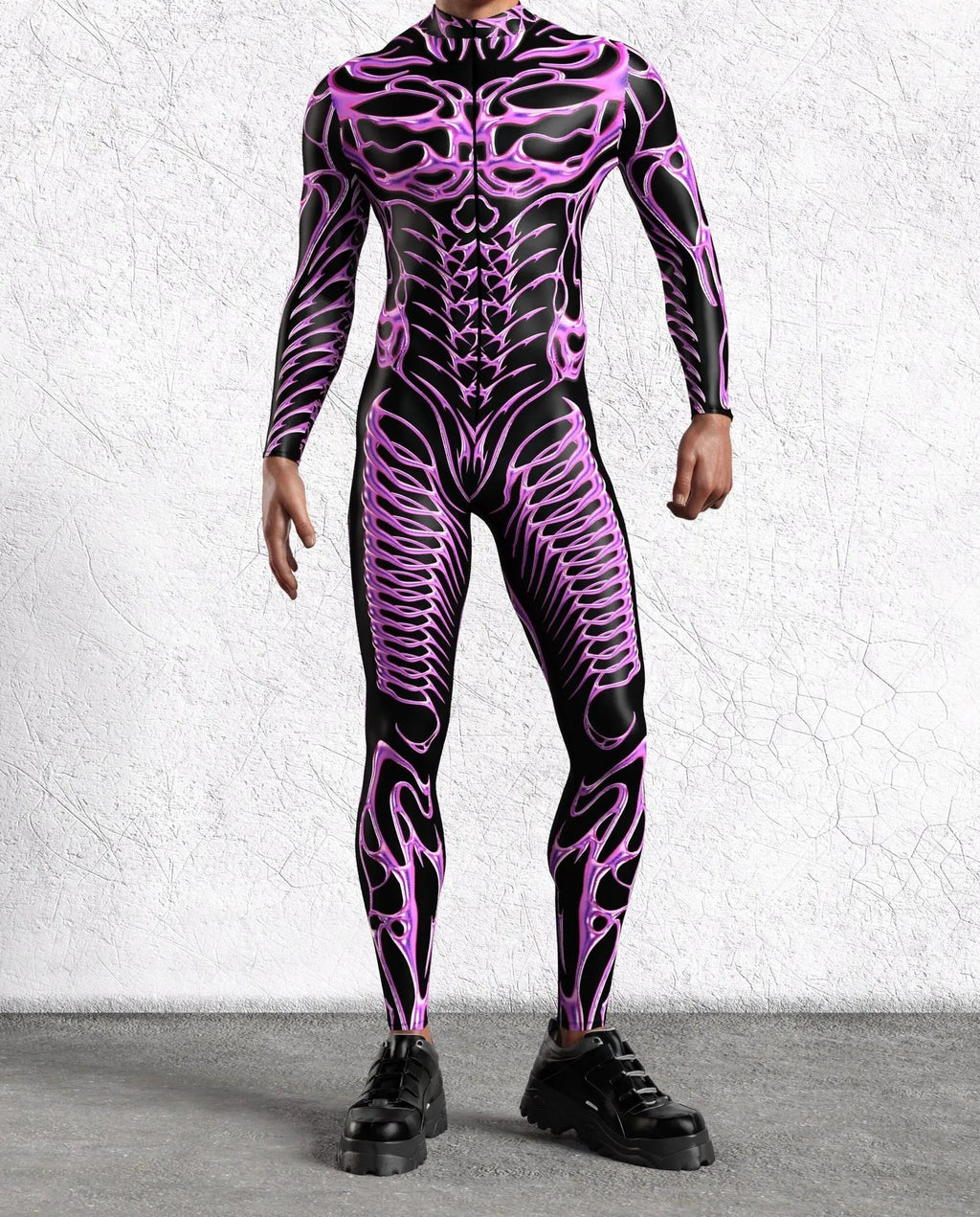 3D digital print Halloween cosplay jumpsuit in street hipster style on a model, spandex blend one-piece costume