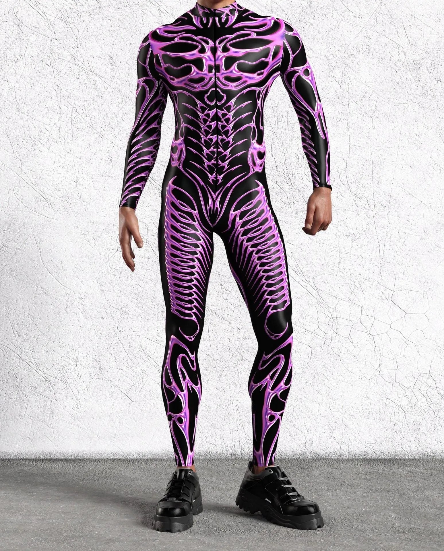 3D digital print Halloween cosplay jumpsuit in street hipster style on a model, spandex blend one-piece costume