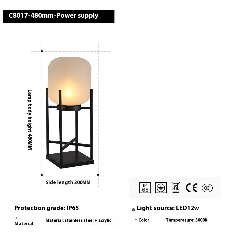 Simple solar outdoor courtyard landscape lamp in stainless steel, 48cm height, IP55 rated, with solar panel on top