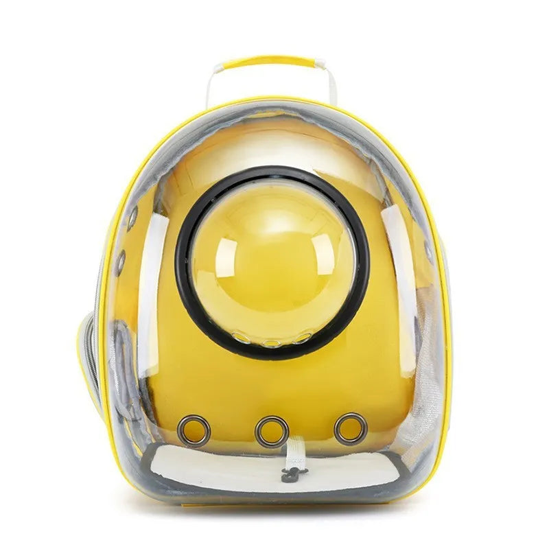 Astronaut-shaped grey cat carrier bag with side opening and medium capacity.