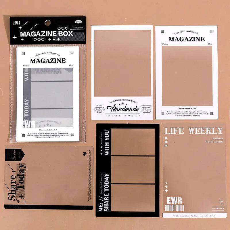 Pack of 15 retro frame decorative sticker sheets on transparent PET backing paper.