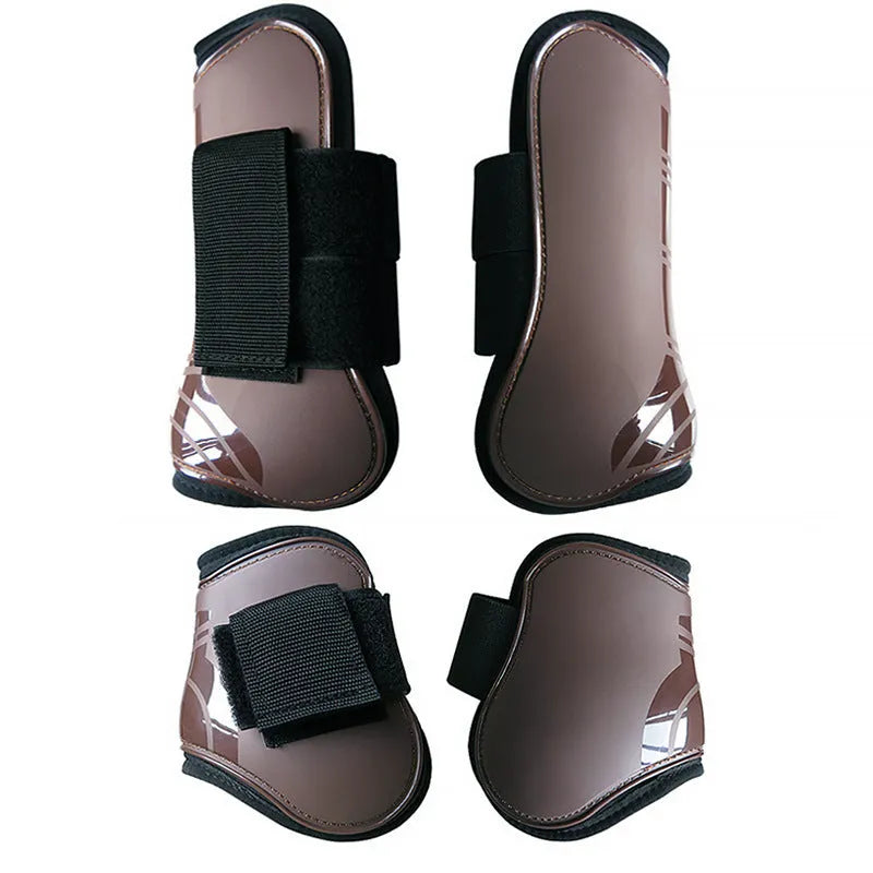 Set of four PU horse leg protection guards in assorted colours showing front and back pairs