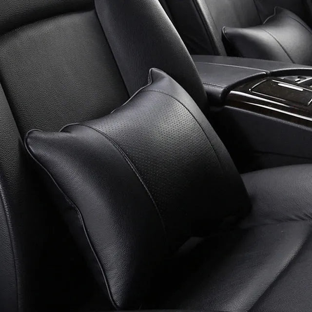 Car breathable headrest with leather surface and classic punched ventilation pattern in beige
