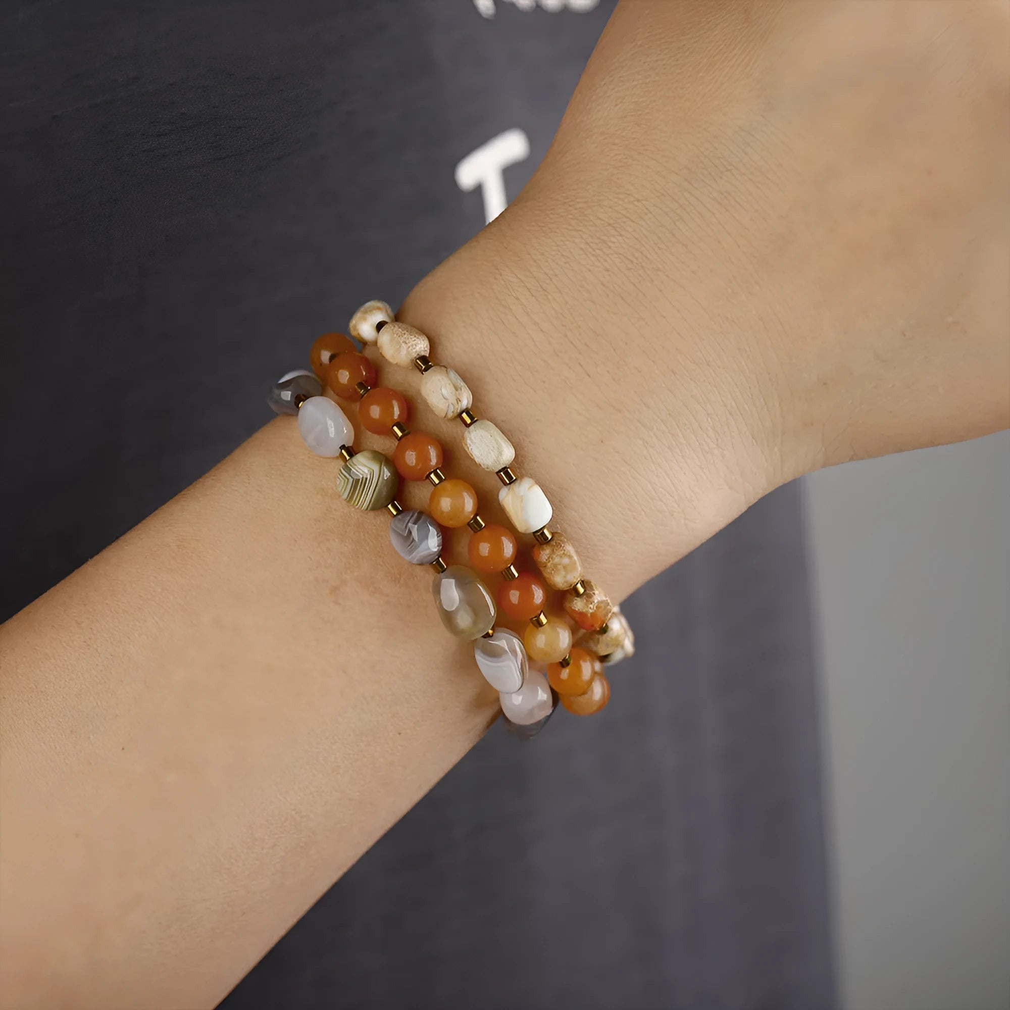 Hand-woven Persian Gulf agate multi-layer bracelet in geometry shape with 3790 colour