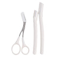 Macro safety eyebrow trimmer set with comb attachments, razor, and cleaning brush