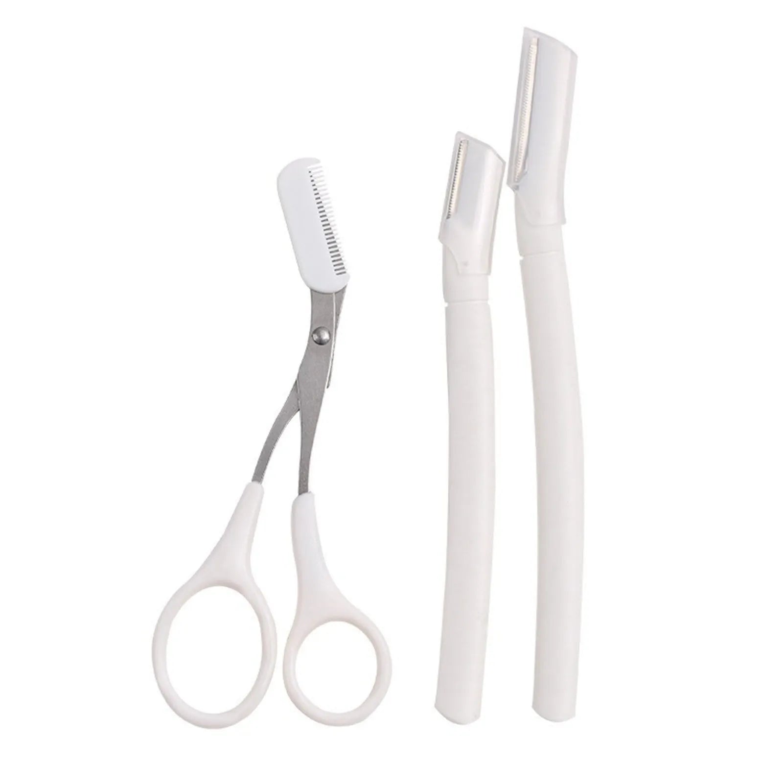 Macro safety eyebrow trimmer set with comb attachments, razor, and cleaning brush