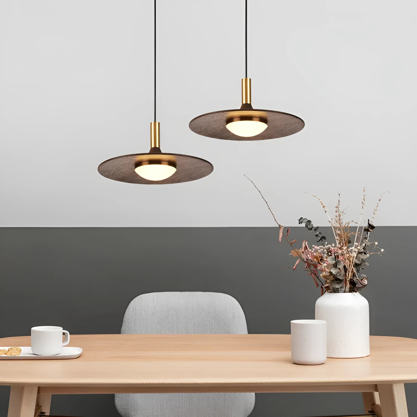 New Chinese style walnut wood and copper bar chandelier with fish line design