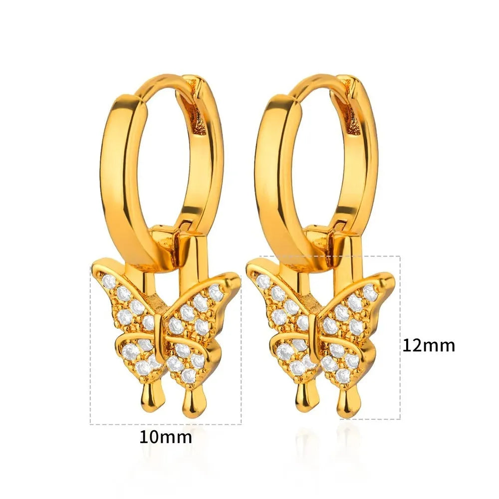 Women's copper geometric butterfly earrings with heart, bow and star details