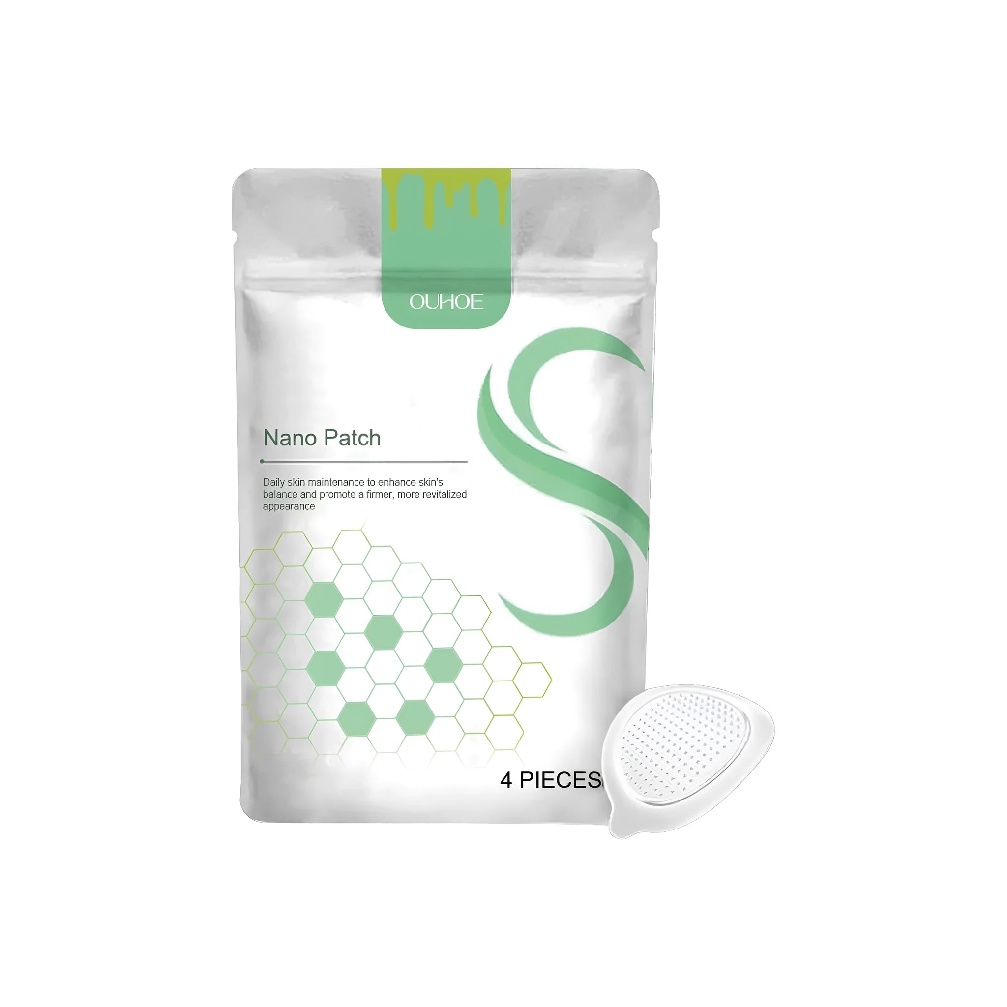 Set of four micro needle body shaping care patches displayed on packaging.