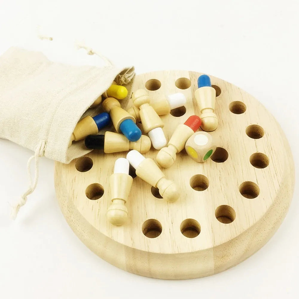 Montessori beech wood memory match stick chess game with green varnish for children 3+