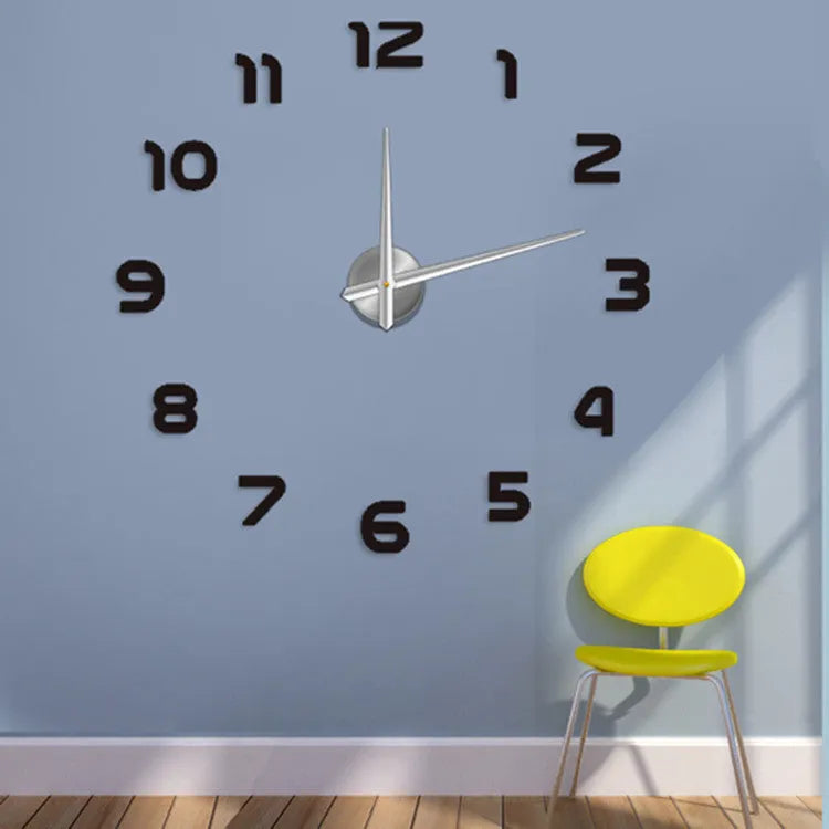 Silver round acrylic wall clock, single-sided, for living room, bedroom, study, office, and public places