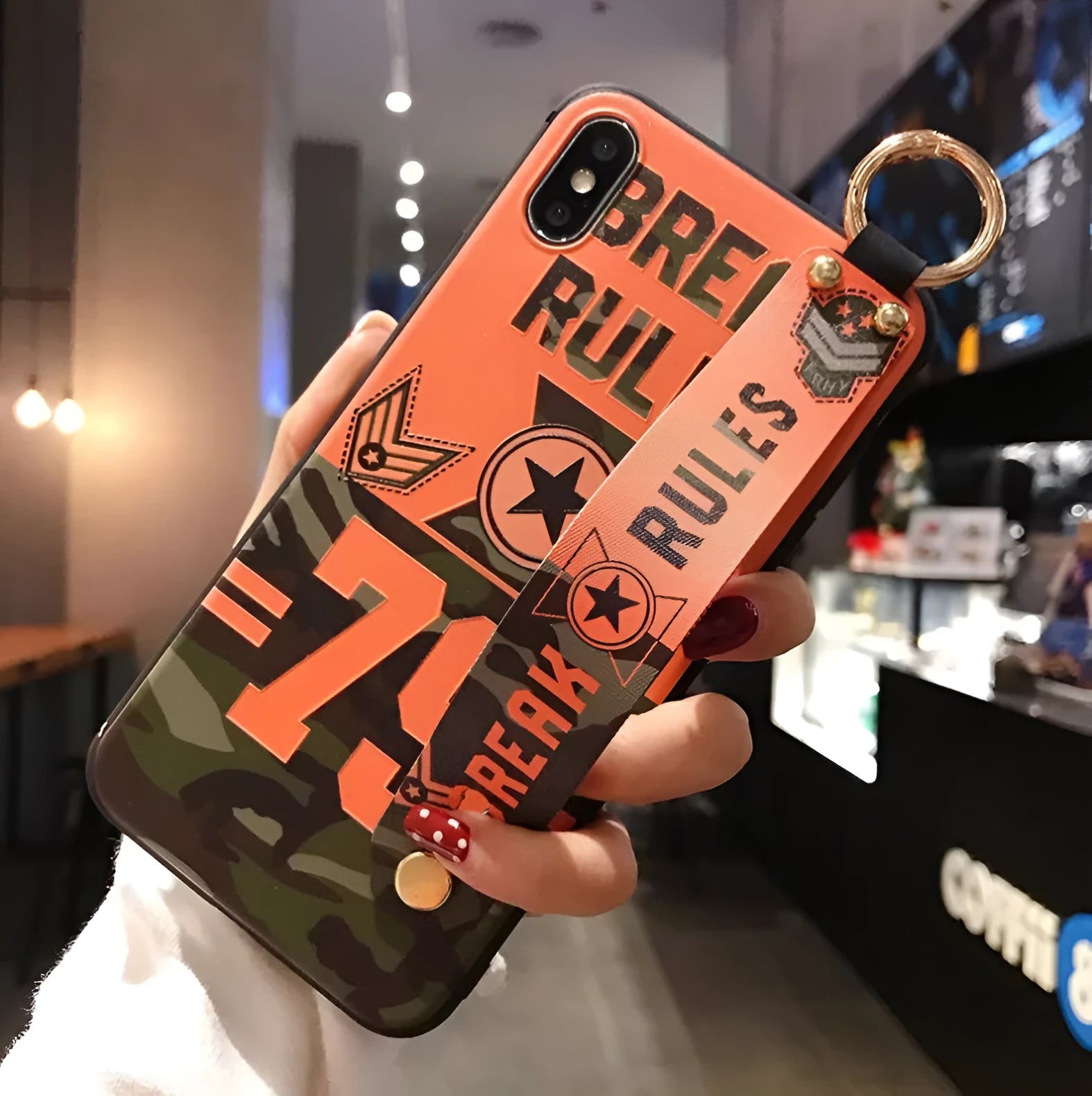 Samsung Galaxy phone case with a flip-out bracket stand on the back, shown in a simple style.