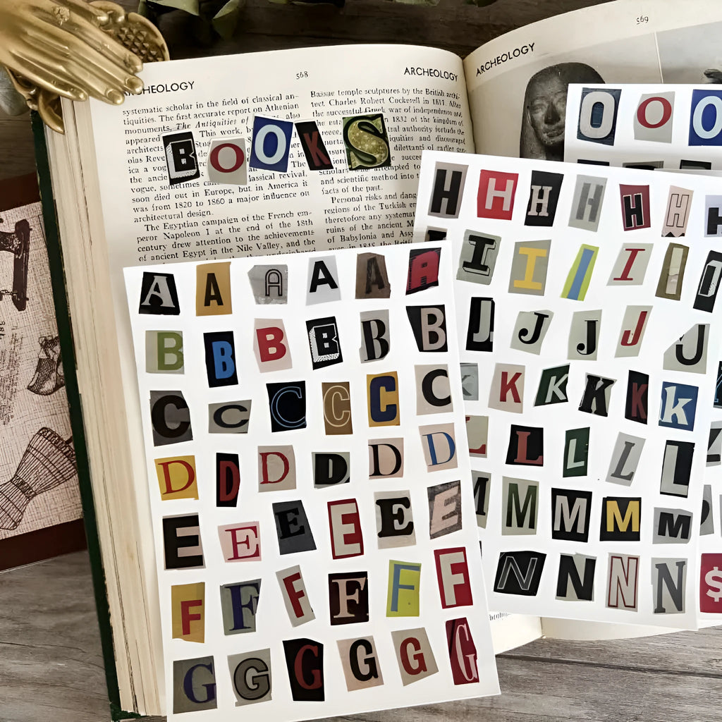 Cute English letters and numbers symbol label sticker set with multiple alphabet collections and weekly words