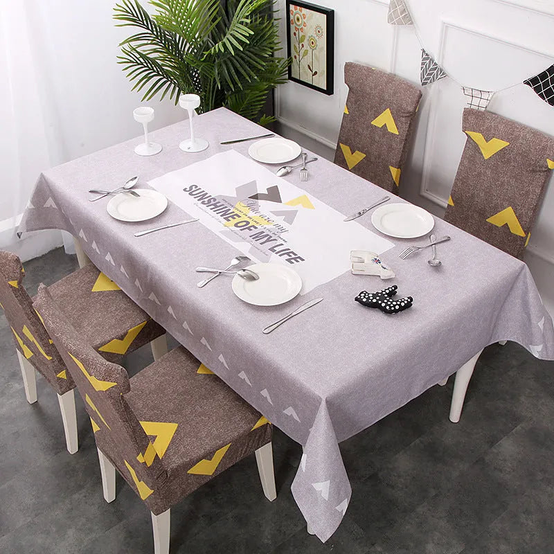 European style rectangular polyester tablecloth with Nordic antlers pattern on a wooden dining table