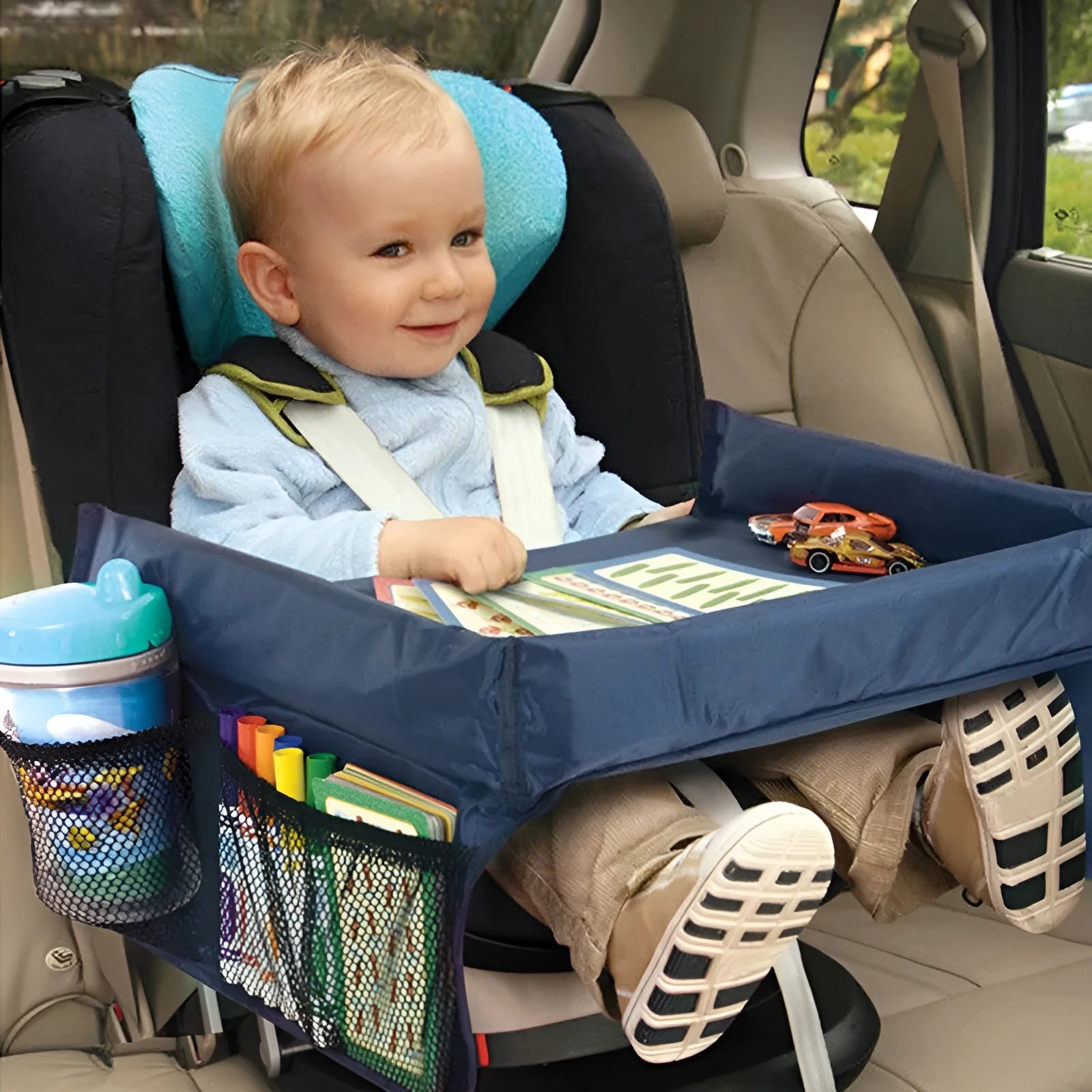 Vehicle-mounted waterproof children's toy tray in dark blue measuring 33x40cm