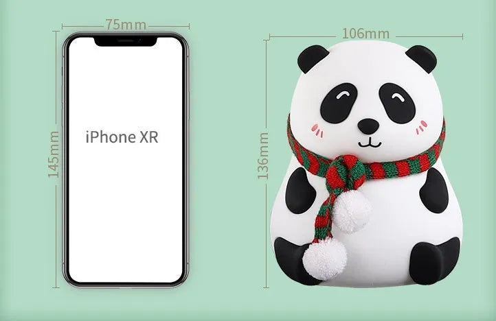 White and black panda silicone night light with USB port and soft glowing illumination