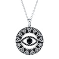 Copper Devil's Eye pendant necklace with a cross chain style on a person or mannequin.