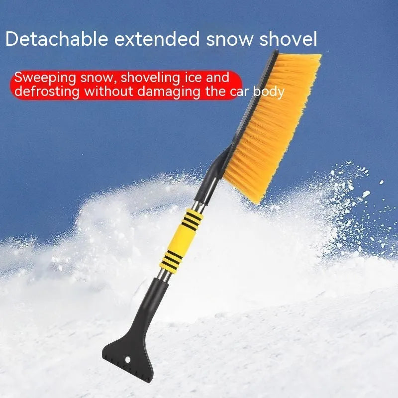 Blue telescopic car snow brush with extended handle for winter vehicle clearing