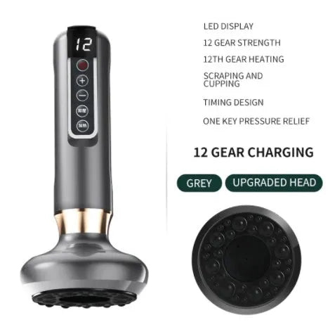 Green electric vacuum cupping massager with USB charger on a white background.