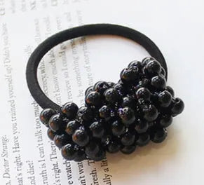 Beaded cloth hair rope in black colour variant for decorative hairstyling