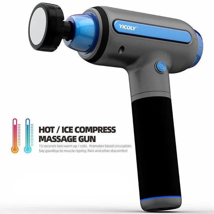 Handheld muscle massager with hot and cold compress, five massage heads, gun colour PC+ABS shell