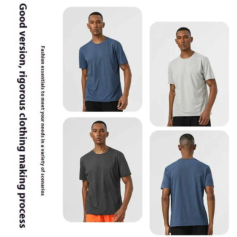 Men's lightweight short sleeve t-shirt in dark grey with reflective strips and quick-dry polyester fabric