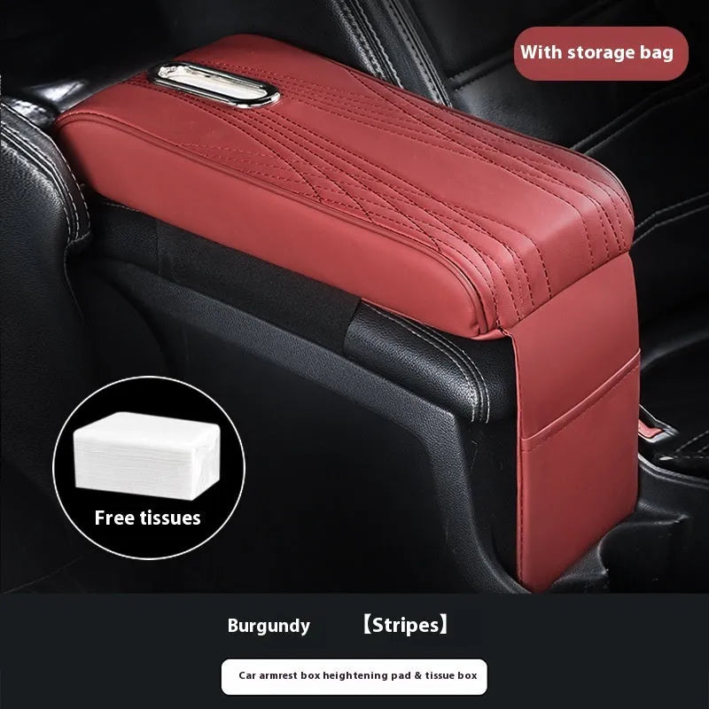 Leather automobile armrest box cover with angel pattern tissue storage in black large size