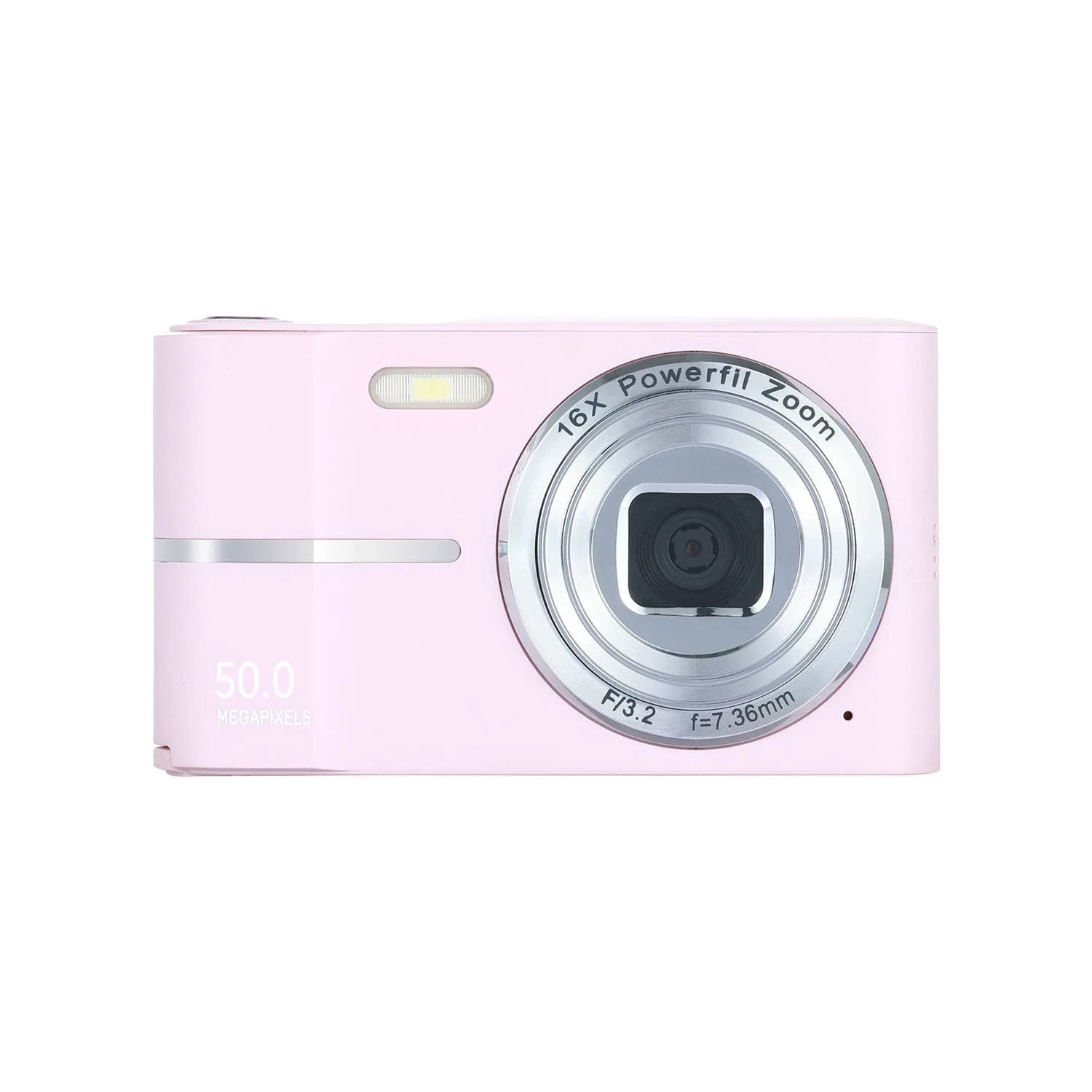 Compact HD 4K digital student camera in black, green, pink, or white with a lanyard and charging cable.