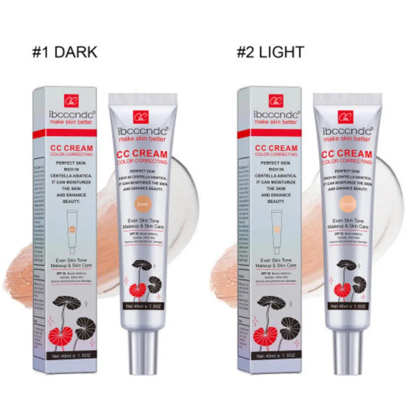 Moisturising Correcting CC Cream by Erborian, waterproof anti-sweat, colour-changing formula, available in Dark and Light shades.