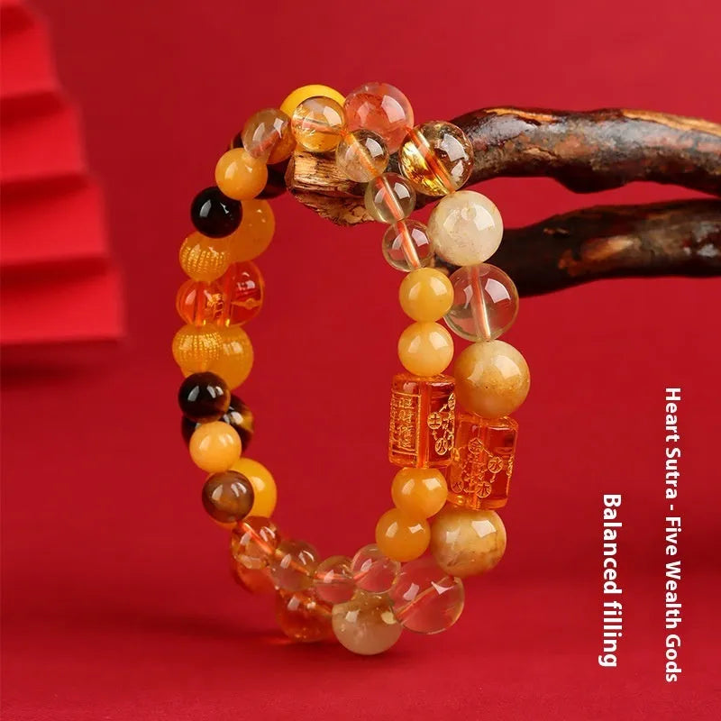Handmade Five Elements crystal bracelet with gold wood water fire earth charms