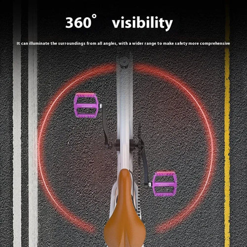 Pair of aluminium alloy bicycle pedals with integrated 710 LED lights in a choice of colours.
