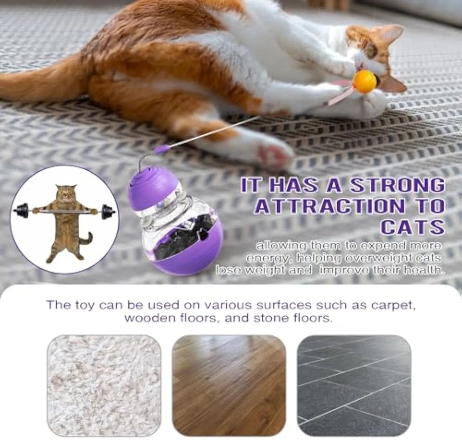 Interactive cat wand toy with rocking base, teaser stick, and built-in food dispenser in yellow.