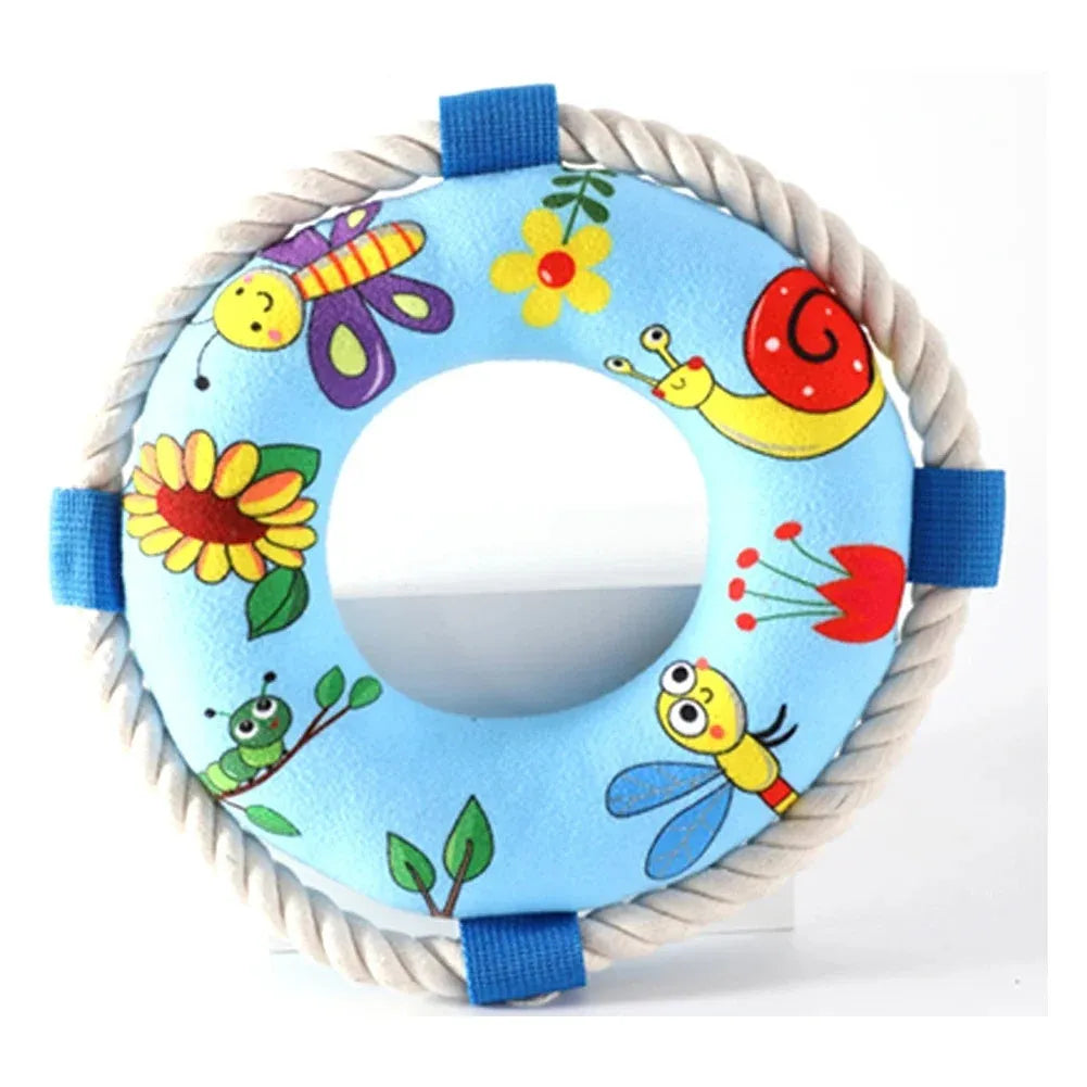Yellow fish design dog pull ring toy with squeaker for fetch games, 25cm diameter