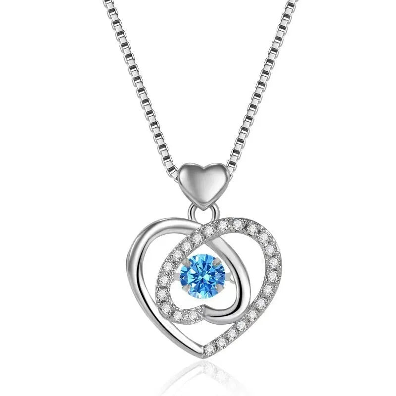 Blue diamond colour heart necklace and bracelet set with geometric shape and mixed gem inlay on copper.