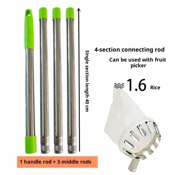 Stainless steel splicing rod fruit-picking device with 1.6m reach for harvesting apples and other fruit